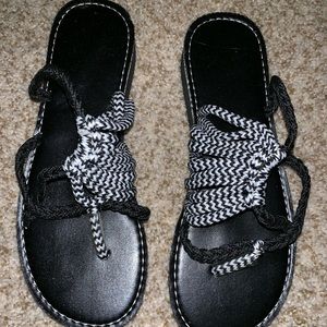 black and white sandals